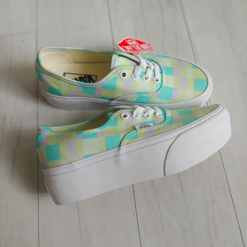 VANS NEW Authentic Stackform Lace Up Shoes Platform Pastel Picnic